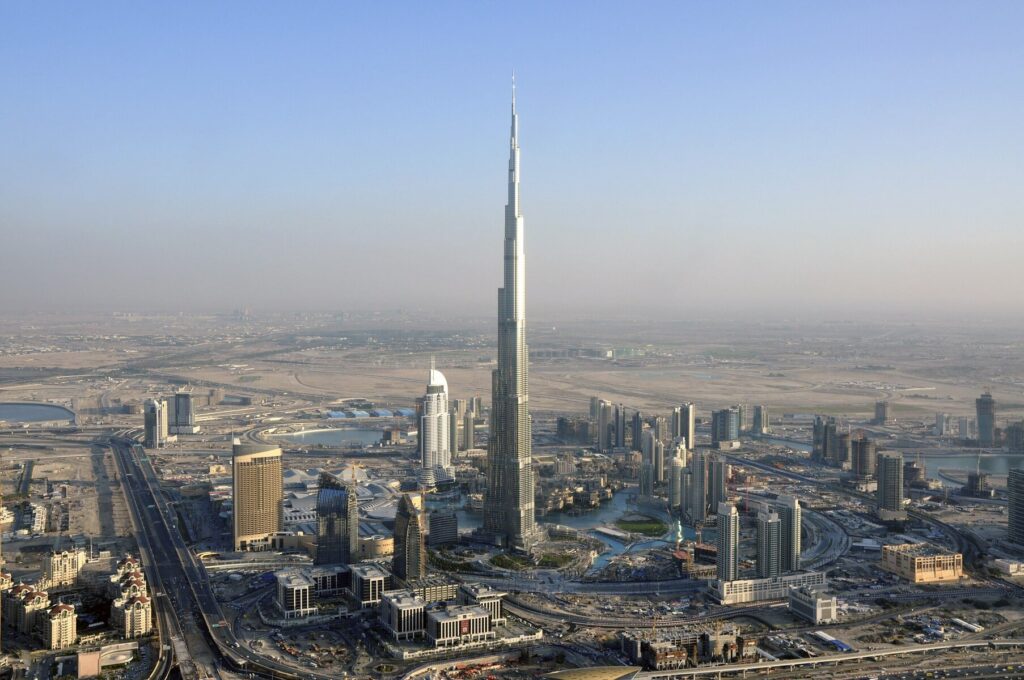History an aerial view of burj dubai is seen in dubai